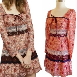 FOXIEDOX Sadie Short Dress Pink Floral Lace 4 NWT